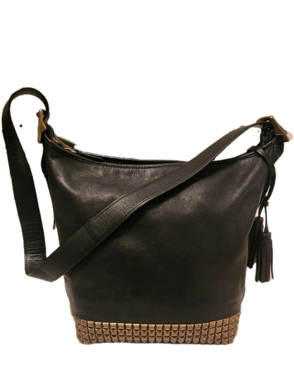 Coach Legacy Studded Leather Duffle Bucket Crossbody Bag Black Tassel